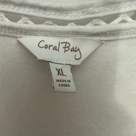 Coral Bay Lagenlook Top White Fishnet 3/4 Sleeve Tee Size XL - Picture 3 of 5